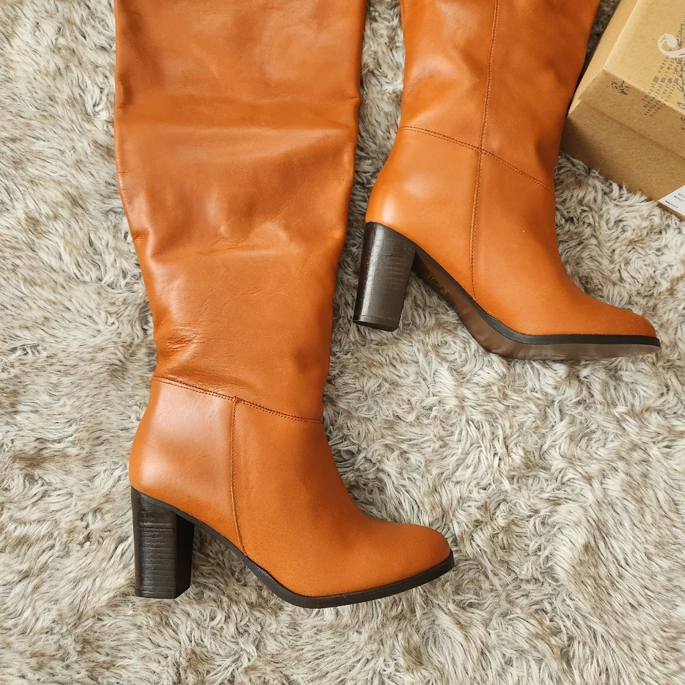 Free People‎ Georgie Over-the-knee Boots in Saddle Brown Leather